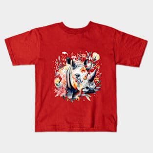 Cute floral rhino Kids T-Shirt